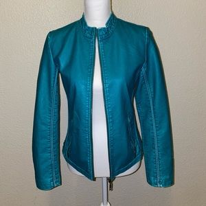 Turquoise faux leather jacket